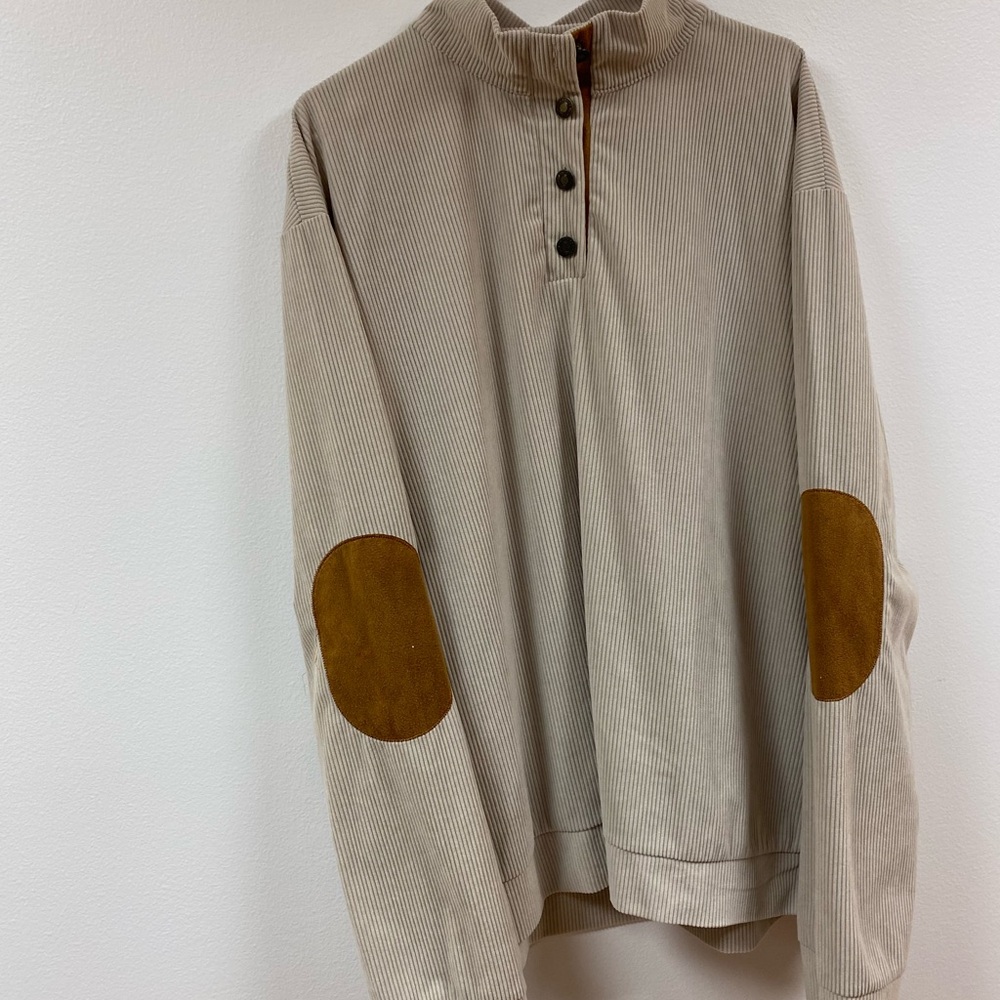 Beige Corduroy Pullover with Brown Elbow Patches